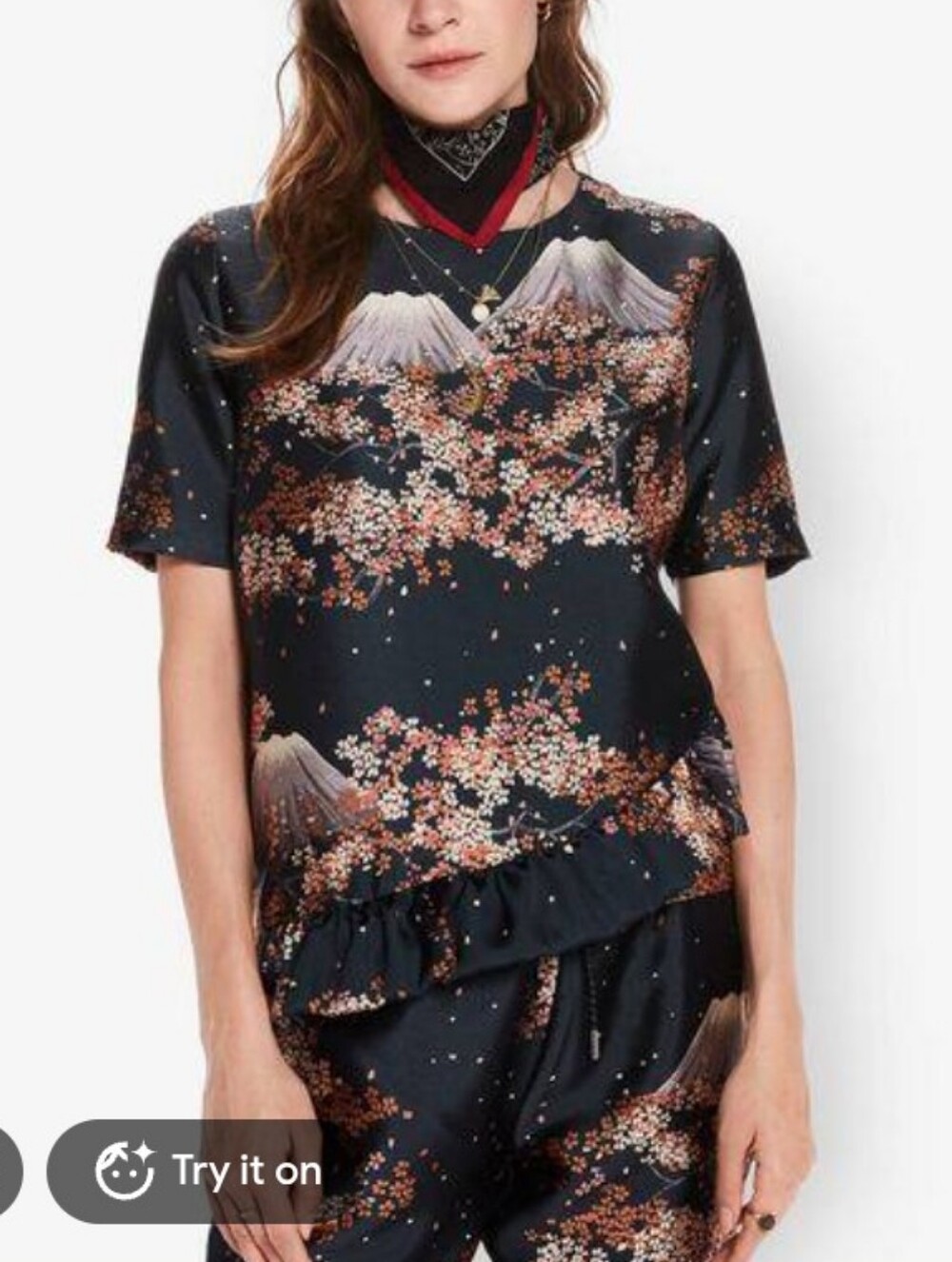 RARE Scotch & Soda Cherry Blossom Mountain Silky Peplum Top